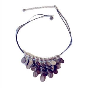 Lia Sophia Brown Faux MOP Graduated Dangle Statement Bib Abalone Necklace